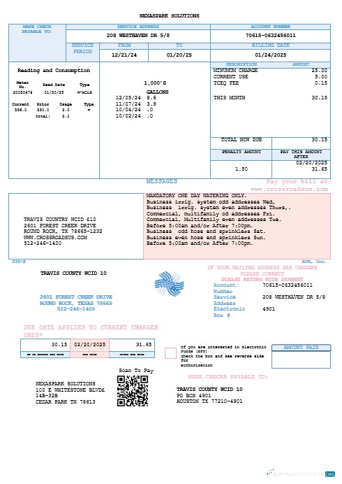 USA Texas Dasor Management and Investment business utility bill template in Word nd PDF formats